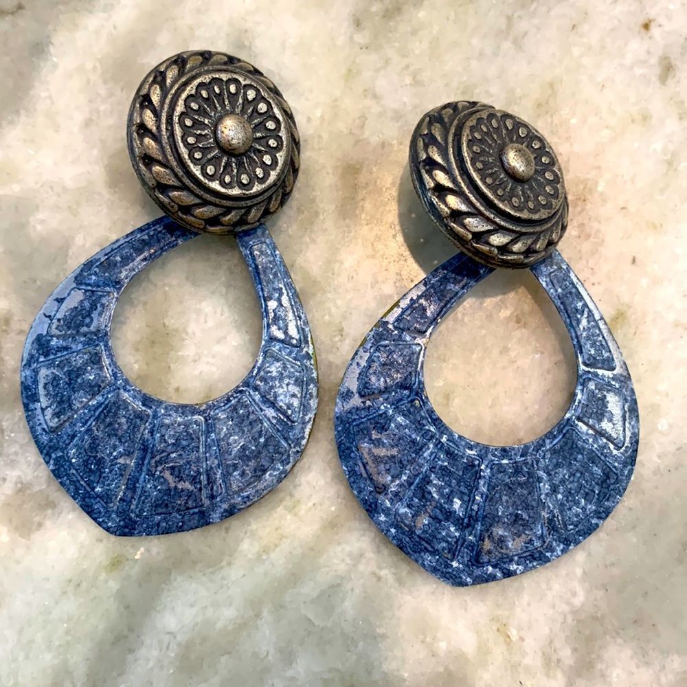 Vintage Blue Metal Earrings